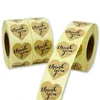 1.2 -calowy kształt serca Dziękujemy Kraft Paper Kleja naklejka 1000pcs Brown Gift Opakowanie ślubne Etykiety Pieczone Pakiet Torka naklejki