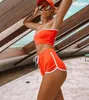 Femmes Sexy Patchwork Yoga Costume Workout Sport Yoga Ensemble String Gilet Court Crop Tops + Hot Shorts Pantalon Athlétique Court Ensembles Chaud