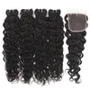 9A Brazilian Virgin Hair Weaves 4 Bundles With 4x4 Lace Closure Loose Deep Water Wave Hair Extensions Weft Bundles And Human Hair 8141221