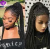 200 밀도 전체 블랙 레이스 정면 cornrow 가발 고온 섬유 머리 합성 레이스 프런트 가발 긴 꼰 상자 Braids 가발 여성을위한