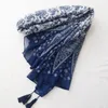 Printed Cotton and Linen Tassel Scarf Spring and Summer Thin Travel Blue and White Porcelain Sunscreen Shawl Beach Towel332Q