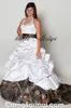 2019 Plus Size Camo Wedding Dresses A Line Halter Ruched Pleats V Neck Satin Wedding Bridal Gown 2019 Custom Made