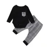 Conjunto de ropa de invierno para bebé, 2 uds., Tops con estampado a cuadros y pantalones, conjunto de ropa para bebé (niño o niña), ropa infantil de marca, ropa infantil