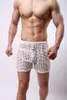 Roupa de dormir masculina Shorts de malha transparente para o verão Gay transparente Calças de dormir para lazer Uso doméstico S-L