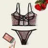 Sets Sets Ropa interior para mujer Cordón de encaje Heart Print Mess Lingerie Set Sexy Sheer Bralette Panty Erotic Pijamas