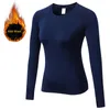 Women Yoga Running T Shirt Winter Slim Elastic Compression Fitness Long Sleeve Thermal T-shirt Clothing Gym Sportwear Add Wool