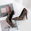 Hot Sale- 2019 Unique Sexy Women Flower Leopard Print Poined Toe Women Pumps 110mm Fashion High Heels Shoes for Women Office Dress shoes