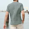 Chemises d'été respirantes à manches courtes pour hommes, Sexy, col en V, col Henley, boutons, amples, 3XL, chemises décontractées, couleur de base, Camisa Masculina