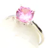 LuckyShine 12 PCS Lot Europe Populära kvinnor Pink Zircon Gems Rings Silver Jewelry Topaz Rings 246W