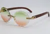 2020 Säljer dubbla rad stora stenar Rimless Glasses 3524012a Metal Mix Wood Overdimensionerad runda glasögon unika överdimensionerade former Sunglas5217287