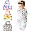 Pasgeboren baby Swaddling dekens met konijnoorhoofdbanden Baby Floral Swaddle Wrap Deken Haarbandset Katoenfolie Doek