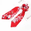 INS Spring Rose Floral Hair Scrunchies Bow Women Accessories Hair Bands Ties Scrunchie Ponytail Holder Rubber Rope Decoration Big Long Bow