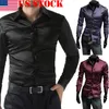 Men's Dress Shirts 2022 Luxury Silky Long Sleeve Fashion Loose Casual Silk Like Men Shirt Plus Size Wedding Party Stage Clothes