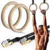 Wooden Gymnastic Rings 28/32mm Birch Wood Portable Reusable Gymnastics Rings With Adjustable Numbered Straps for Gym Strength Training