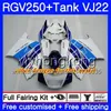 Ciało + zbiornik dla Suzuki VJ21 RGV250 88 89 90 91 92 93 307HM.26 RGV-250 VJ22 RGV 250 1988 1989 1990 1991 1992 1993 Rizla Blue New Foreing Kit