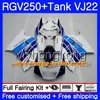 Corps Rothmans Bleu + Réservoir Pour SUZUKI RGV250 VJ22 1988 1989 1990 1991 1992 1993 307HM.50 RGV-250 VJ21 RGV 250 88 89 90 91 92 93 Kit de carénage