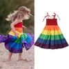 2019 лето новые дети девочки радуги нашивки платья детские рукавов платья принцесс