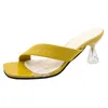 35-39 tamaño para mujer de los deslizadores de verano zapatillas femeninas 4cm tacones de aguja exterior Pu zapatos transparentes señoras del color sólido k24