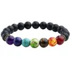 New 7 Chakra Pulseira Homens Preto Lava Cura Equilíbrio Contas Reiki Buda Oração Pulseira De Pedra Natural Yoga Para As Mulheres