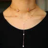 donne di All'ingrosso-modo doppio strato collana girocollo Y collane Lariat set rosa oro argento 2 colore splendido europeo gioielli femminili