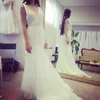 Sommarstil Boho Hela Lace Mermaid Bröllopsklänningar Chapel Tåg Vit Lace Backless Bow Straps Deep V Neck Wedding Bridal Dress 2019