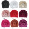 18 färger Söt spädbarnsbarn Unisex Ball Knot Indisk Turban Cap Barn Vår Höst Kepsar Baby Donut Hat Solid Färg Bomull Hårband M596