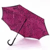 레오파드 스트라이프 반전 된 우산은 C 핸들 이중 레이어 내부 바람 방전 해변 리버스 접이식 비오는 우산 wx9-236