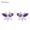 Fashion- 925 Sterling Silver Butterfly Violet 7 Blanc CZ Boucles D'oreilles Pour Femmes Enfants Filles Enfants Bijoux Orecchini Aros Aretes