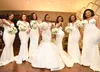 Plus storlek afrikanska sjöjungfru brudtärna klänningar spaghetti band applikationer pärlor paljetter land bröllop gäst klänning piga av ära klänningar