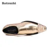 Batzuzhi British Type Men Shoes Screed Gold Metal Cap Leather Sukienka Buty Slip On Gold Party Wedding Buty Mężczyźni Biznes