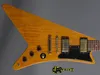 Rare Moderne Korina 1958 Återutgivning Heritage 1982 Natural Explorer Electric Guitar Boat Paddle Gumby Style Headstock Dot Inlay Gold9032188