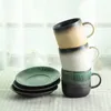 手作りの粗い陶器のコーヒーカップ日本のレトロな創造的な高品質の茶碗とソーサーアートセラミックコーヒーマグ