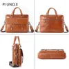 Piuncle äkta lädermännens portfölj bärbarväska för män Business Handbag Cowhide Men Crossbody Travel Bruwn Leather