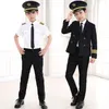 90-160cm Kids Pilot Kostymer Karneval Halloween Party Wear Flight Attendant Cosplay Uniforms Barn Flygplan Kaptenkläder