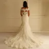 Setwell älskling sjöjungfru bröllopsklänning från axeln sexig bakgolv längd spetspärrad brud gown237p
