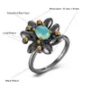 LFashion- Opal stone ring anel female Black flower jewellery Copper anti allergy metal Lovely rings Top quality Jewelry for women