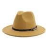 Mannen Vrouwen Platte Rand Panama Stijl Wolvilt Jazz Fedora Hoed Cap Gentleman Europa Formele Hoed Geel Floppy Trilby Party Hat250f