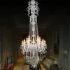 Lampes suspendues grand escalier lustre en cristal de luxe moderne long K9 hall hôtel bougie LED