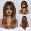 EasiHair Brown to Blonde Ombre dames pruik met pony middellange synthetische pruiken gelaagde natuurlijke haarpruik cosplay hittebestendig1594564