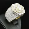 Iced Iced Out Cumbic Zircon Bling Ring Gold Color Hexagon Full CZ Bijoux micro pavé Iced Out Cumbic Zircon Anneaux 295E