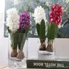 Jacinto de flores artificiales con bulbos, cerámica, flor de seda, hoja de simulación, decoración de jardín de boda, accesorios de mesa para el hogar, planta