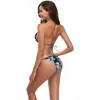 Mulheres sexy maiô de duas peças alta pescoço corda biquíni floral impressão maiô cortar bikini superior inferior halter sem costas swimwear9973586