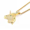 Fashion- Hip Hop Necklace New Gold Unicorn Pendent Necklaces Ice Out Gold Plated Pendant Necklce Hiphop Jewlery