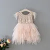 Retail Feather Sequins Tiered Girls Dress Fluffy Tulle Party Kids Princess Dresses for Girls Baby Clothes 210Y E138469614661