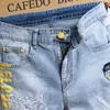 Summer Nowe jasnoniebieskie spodenki dżinsowe bez nurtu męskie proste luźne duże rozmiar pięciopunktowe dziury krótkie spodnie