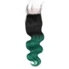 # 1B / Green Dark Root Ombre Malaysian Virign Hair Bundles con cierre Body Wave Green Ombre Cabello humano teje con pieza de cierre de encaje 4x4