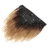 Grampo de cabelo humano malaio em afro kinky encaracolado grampo em extensões de cabelo 1b/4/27 ombre cabelo virgem três tons cor 12-20 polegada
