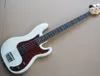 Factory Direct Sale 4 Strings White Electric Bass Gitara z 2 Pickups, Red Pearled Pickguard, Roodewod Fingerboard,