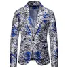 Luxe Heren Colbert Bloemen Blazer Masculino Rose Gedrukt Avondjurk Casual Blazer Heren Enkele Knop Slim Fit Jas