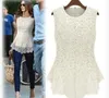 Partihandel-2015 Högkvalitativa kvinnor Sommar ärmlös Lace Hollow-out Chiffon Blouses Fashion Tank Top